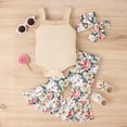 thumbnail image 2 of Mercatoo Baby Girl Summer Outfit Camisoles Ribbed Romper Floral Bell Bottom Pant Bowknot Headband 3Pcs Clothing Set, 2 of 7