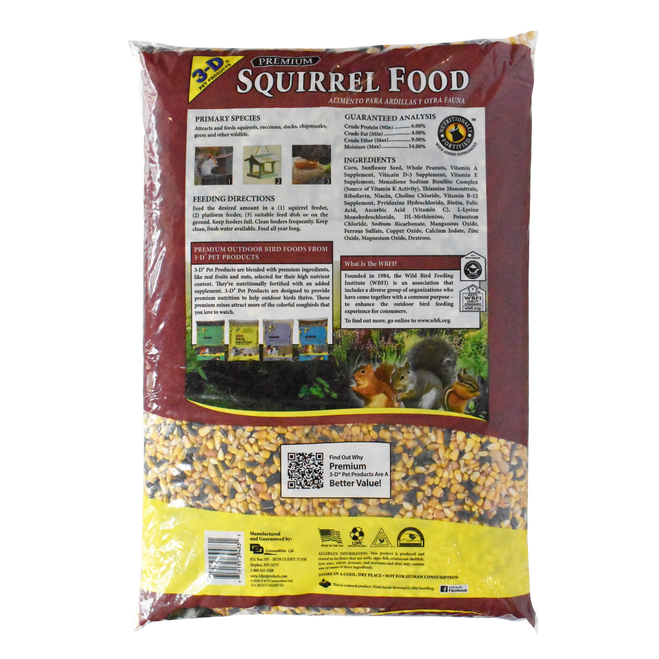 (4 pack) 3-D Pet Products Premium Squirrel and Wildlife Food, 20 lb., Dry, 1 Pack
