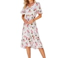 thumbnail image 2 of Franhais Women Summer Midi  Dress, V Neck Short Sleeve High Waist Ruffle Hem Floral Printed Midi Dresses, 2 of 7