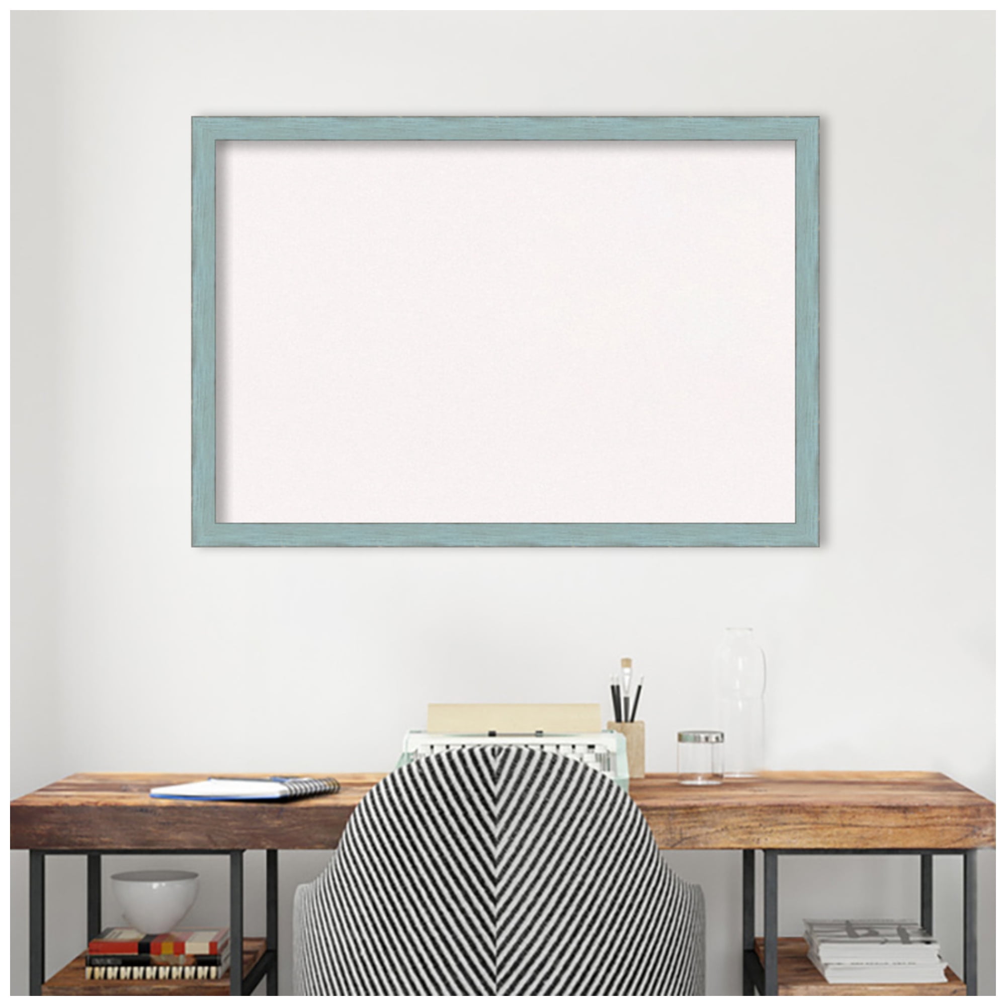 Amanti Art White Cork Board Wood Framed Sky Blue Rustic Bulletin Board 38 in. x 26 in.