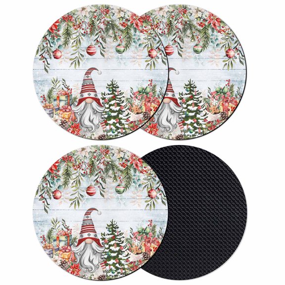 Christmas Coasters Set of 4, Absorbent Coasters for Drinks, Poinsettia Xmas Gnomes Trees Snowflakes Retro Coaster for Desk Coffee Table Protection, Home Decor House Warming Gifts 4"