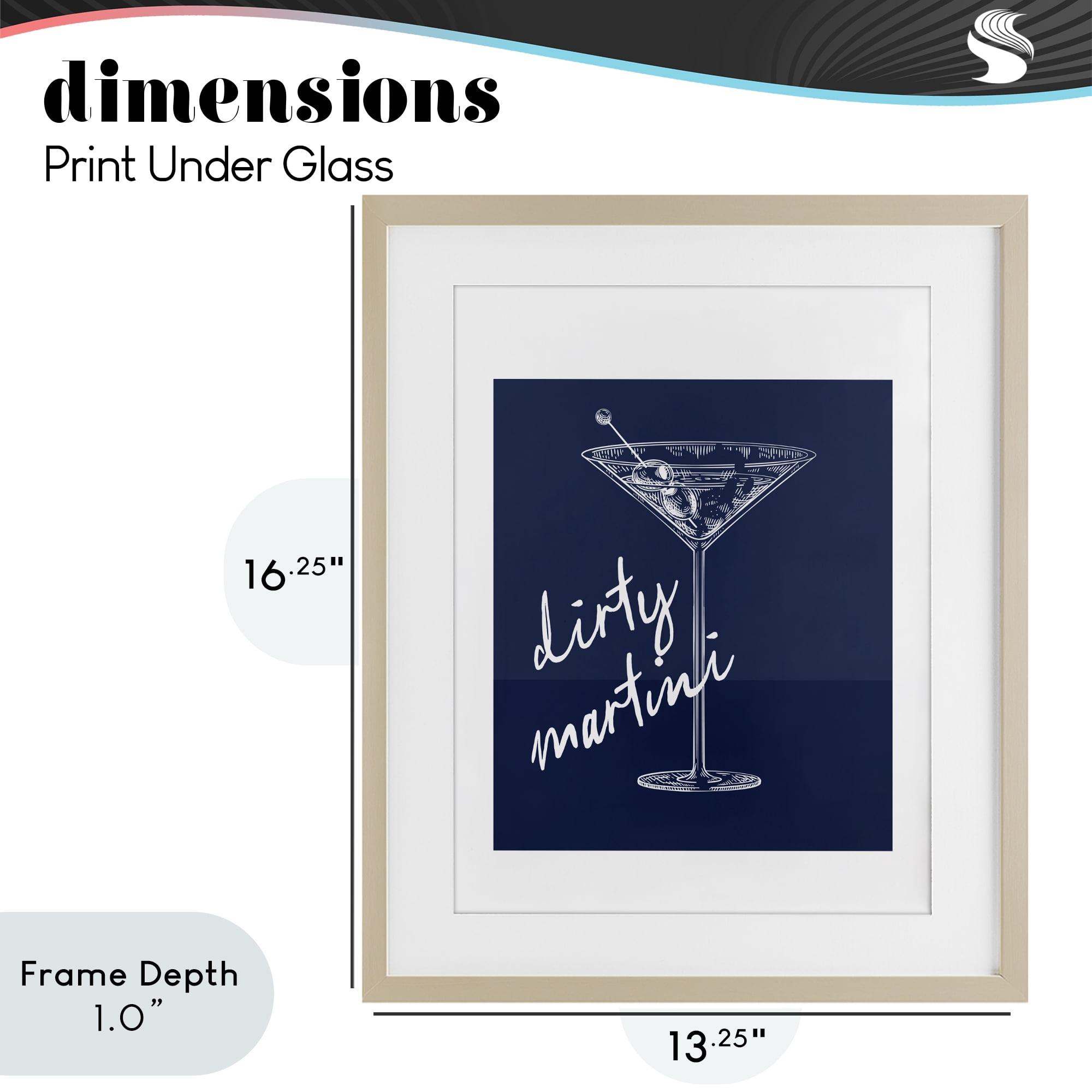Stupell Industries Dirty Martini on Blue Birch Framed Print Under Glass, design by Lettered and Lined