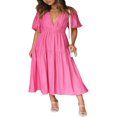 thumbnail image 1 of AMERTEER Femmes Profonde V Maxi Robe d'Été Casual Manches Courtes Plissée à la Taille Haute LongBeach Flowy Robes, 1 of 9