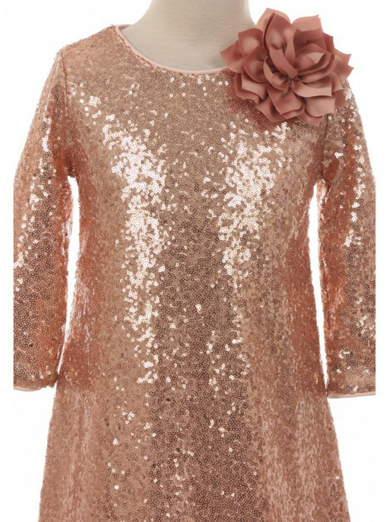 Little Girls Shiny Sequin Short Sleeve Holiday Christmas Party Flower Girl Dress  Blush 6 (K40D8)