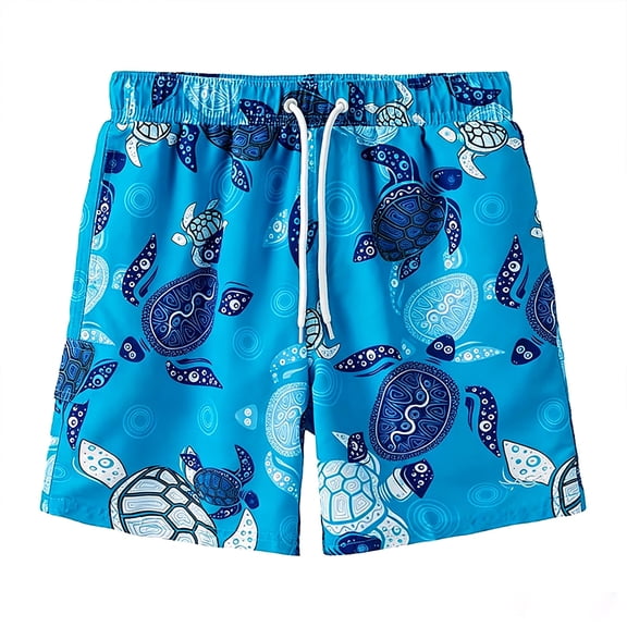 Rggeeun Boys Child Swimsuit Set Cartoon Animal Pattern Elastic Waist with Adjustable Tie Wide Leg Knee Length Swim Trunks for Summer Pool Training Fashion Swimwear,Blue,7-8 Years