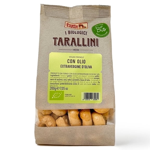 Puglia Sapori Organic Tarallini with Extra Virgin Olive Oil - 7.05oz (200 g) – Traditional Italian Snack. Mini Pretzels. Oven Baked, Cholesterol Free. Vegan (Pack of 1)