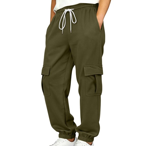 WQNVRNR Boys Cargo Sweatpants- Baggy Casual Elastic Waist Comfy Kids Jogger Pants Army Green Size 6-14