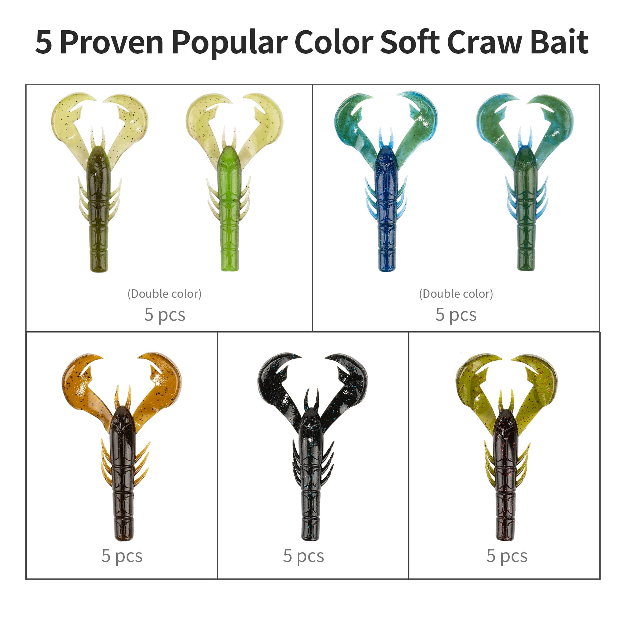 25Pcs Soft Plastic Fishing Lures for Bass - Ned Rig Bait Kit with Worms, Crawfish, Paddle Tail Swimbaits, Trout Walleye Lures