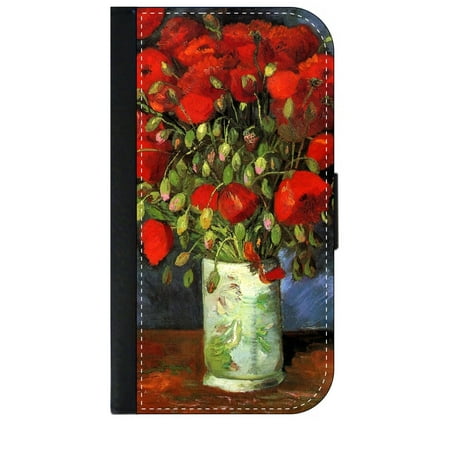 Artist Vincent Van Gogh's Vase with Red Poppies - Wallet Style Cell Phone Case with 2 Card Slots and a Flip Cover Compatible with the Apple iPhone 6 Plus and 6s Plus