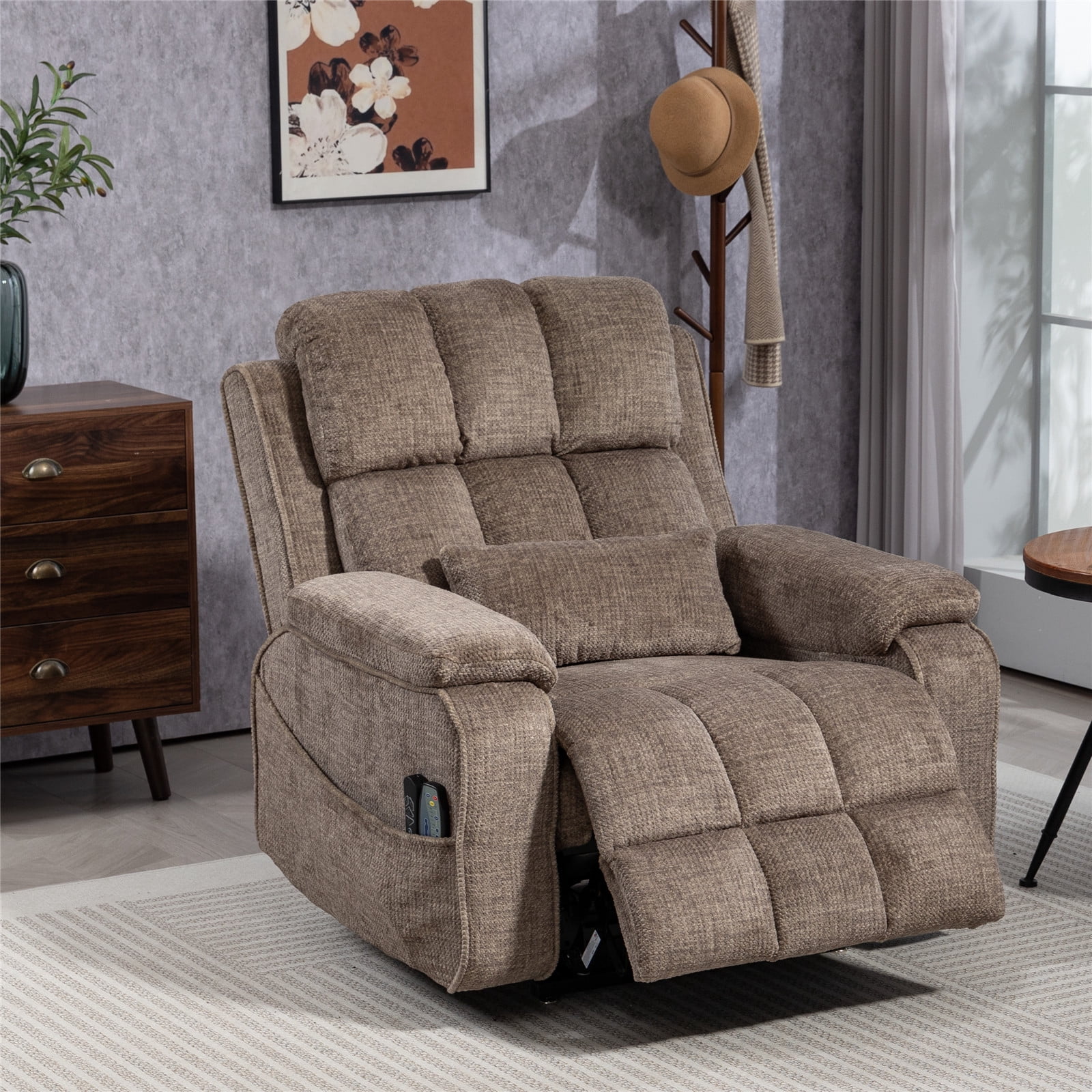 LITVZ Lift Recliner Chairs for Elderly, Lumbar Power Lift Chair with Heat and Massage, 180° Lay Flat Recliner with Extended Footrest, USB & Type-C Ports and Side Storage for Big Man 400lbs Sleeping