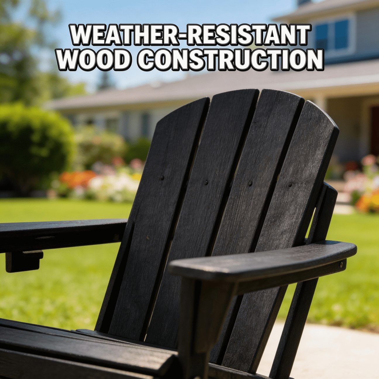 Folding Adirondack Chairs, Patio Chairs, Lawn Chairs, Outdoor Chair, Adirondack Chair Plastic, Fire Pit, Weather Resistant with Cup Holder for Deck, Backyard, Garden(Black)