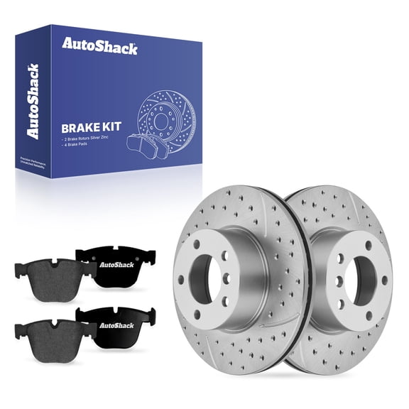 AutoShack Front Brake Rotors & Premium Pads for BMW, 328i 2010-2013 328i xDrive 2010-2013, RWD AWD L6 3.0L - Silver Zinc Coated Drilled & Slotted - SilverShield Pro - 12.28" (312 mm), 5-Lug