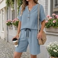 thumbnail image 2 of GZWYHT Linen Outfits Women 2 Piece，Cotton Short Sets For Women Linen Beach Set Bohemian Sets Linen Clothes For Women Summer Cotton Summer Sets For Women Blue S, 2 of 9