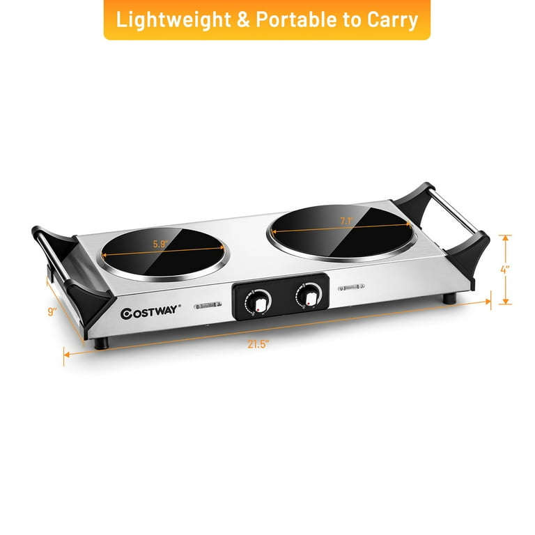 GCP Products GCP-923-675795 Hot Plates For Cooking, 1800W Electric Double  Burner With Handles, 6 P