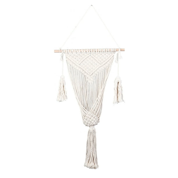 Tapiz tejido con cuerda de algodón hecho a mano para colgar en la pared, estilo bohemio, decoraciones para el hogar, decoración de pared, palo de madera con cuerda de algodón, decoración colgante