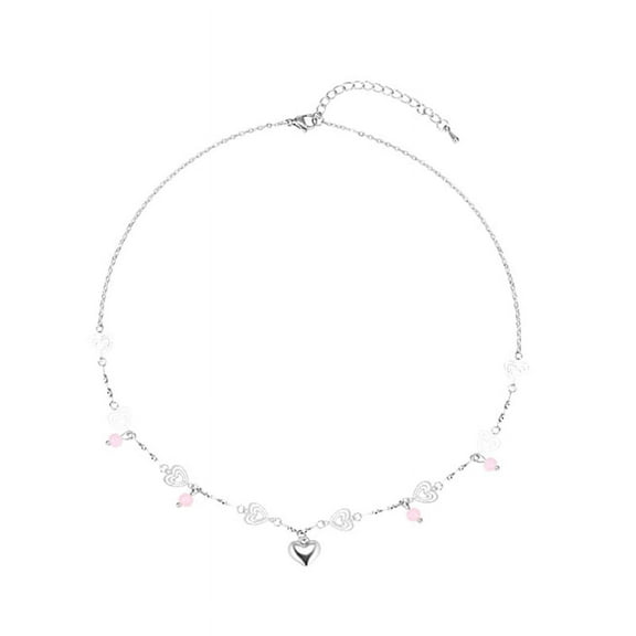 XISAOK Pink Crystal Heart Pendant Necklace Elegant Collar Choker Fashion Jewelry