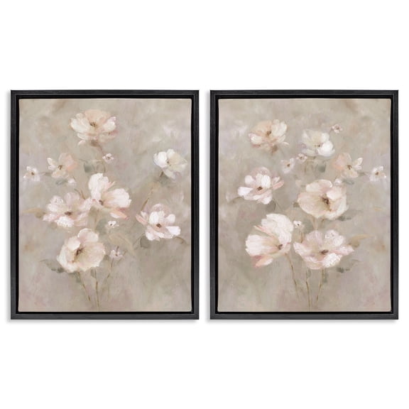 Stupell Industries Arranged Blush Blossoms 2 Piece Black Framed Floater Canvas Set, design by Carol Robinson