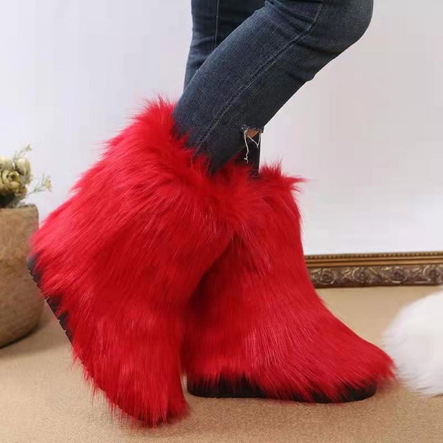 Botas de nieve de tubo medio de felpa de color europeo y americano, botas de mujer Mao Mao de talla grande para mujer