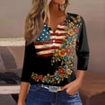 thumbnail image 2 of Women's 250th Anniversary USA Shirt Patriotic American Flag Print V-Neck Button 3/4 Sleeve T-Shirt, 2 of 6
