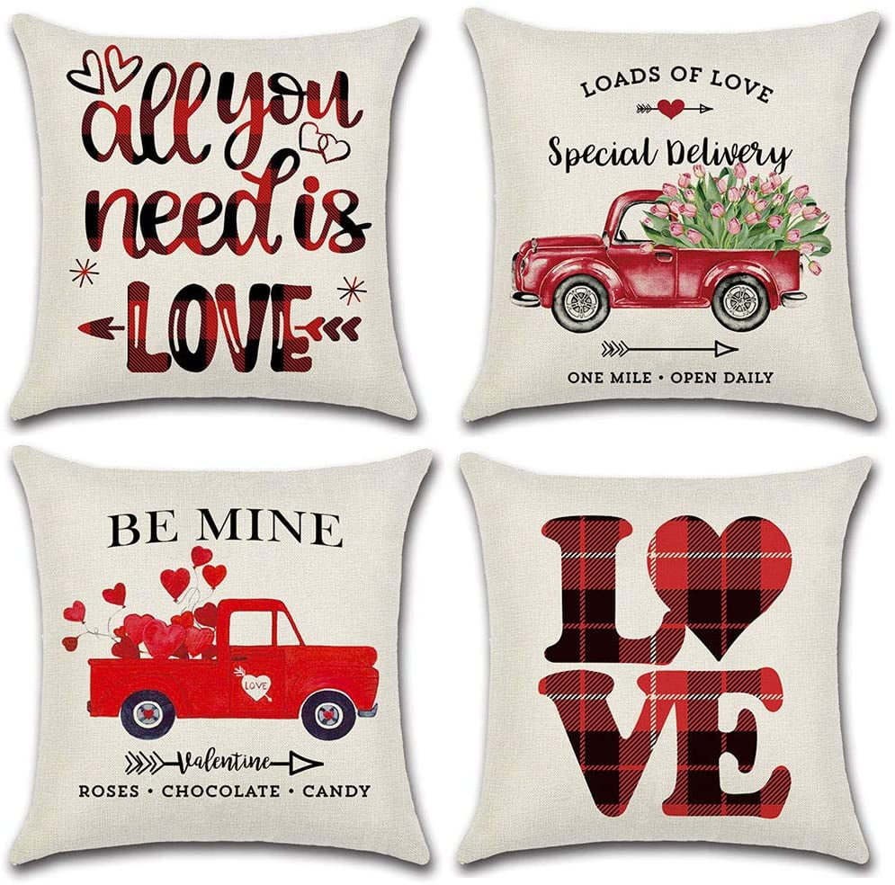 Valentine's Day Cushion Pillow Cover Case Cotton Linen Rose Square Party Decor 