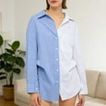 thumbnail image 3 of Craaazy Women's Lapel Striped Long Sleeve Button Down Shirts Gifts, 3 of 7