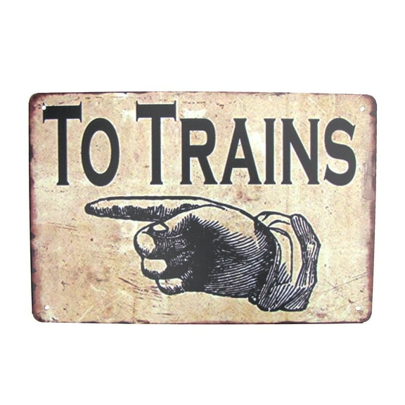 Vintage Railroad Station To Trains Sign Finger Pointing Arrow Garage Man Cave Wall RR Decor
