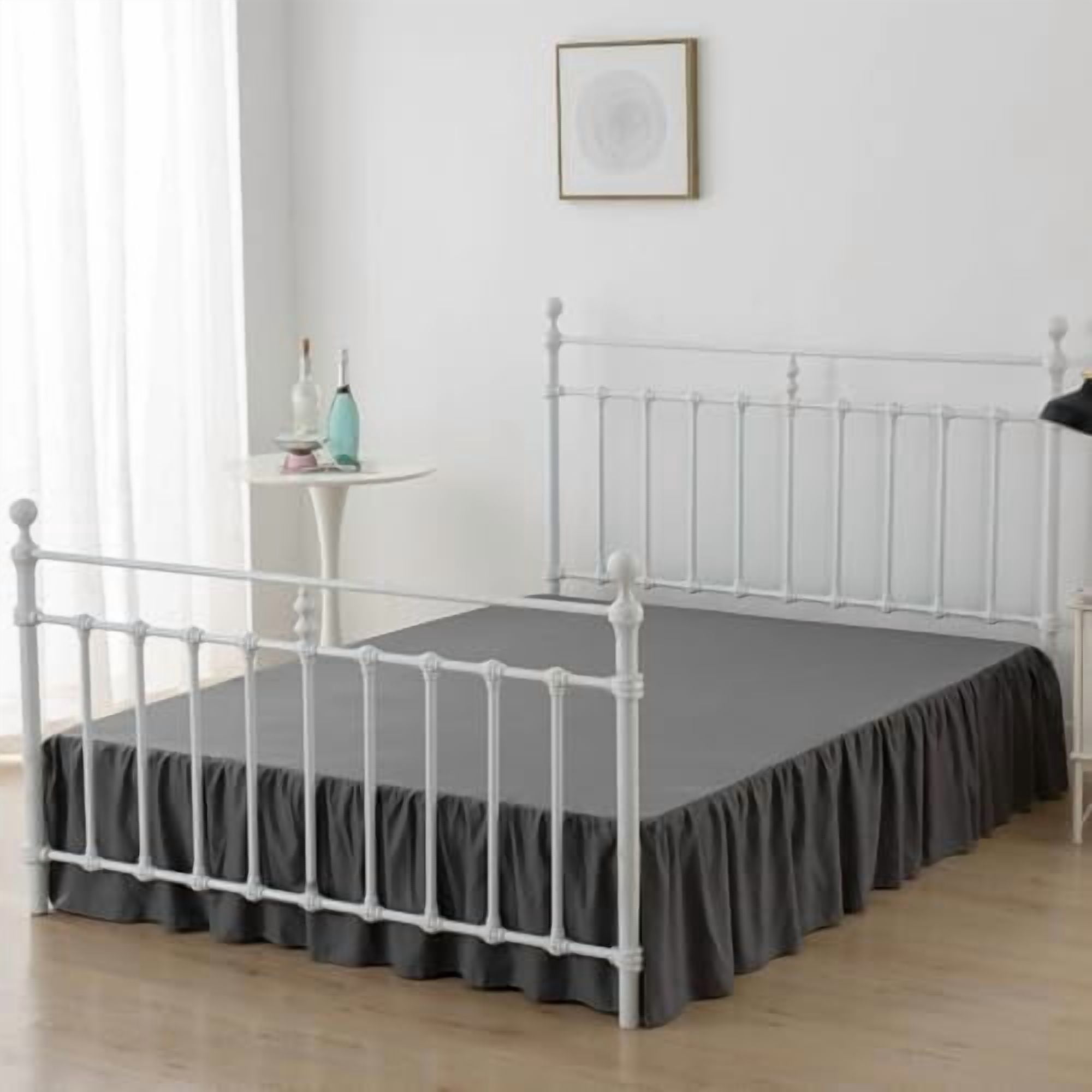 Bed Skirt Queen Size Ruffled Bed Skirt with Split Corners, 16 Inch Drop Dust Ruffle Bed Skirt with Platform, Dark Grey, Queen - 16" Drop