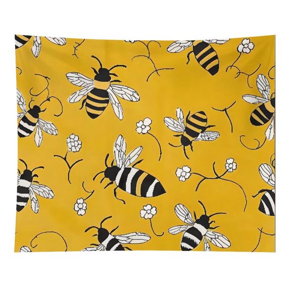 GooTPa Bee Floral Yellow Pattern Polyester Wall Tapestry Anti Wrinkle Art Hanging Decor for Bedroom Living Room Home Holiday Decoration Gift