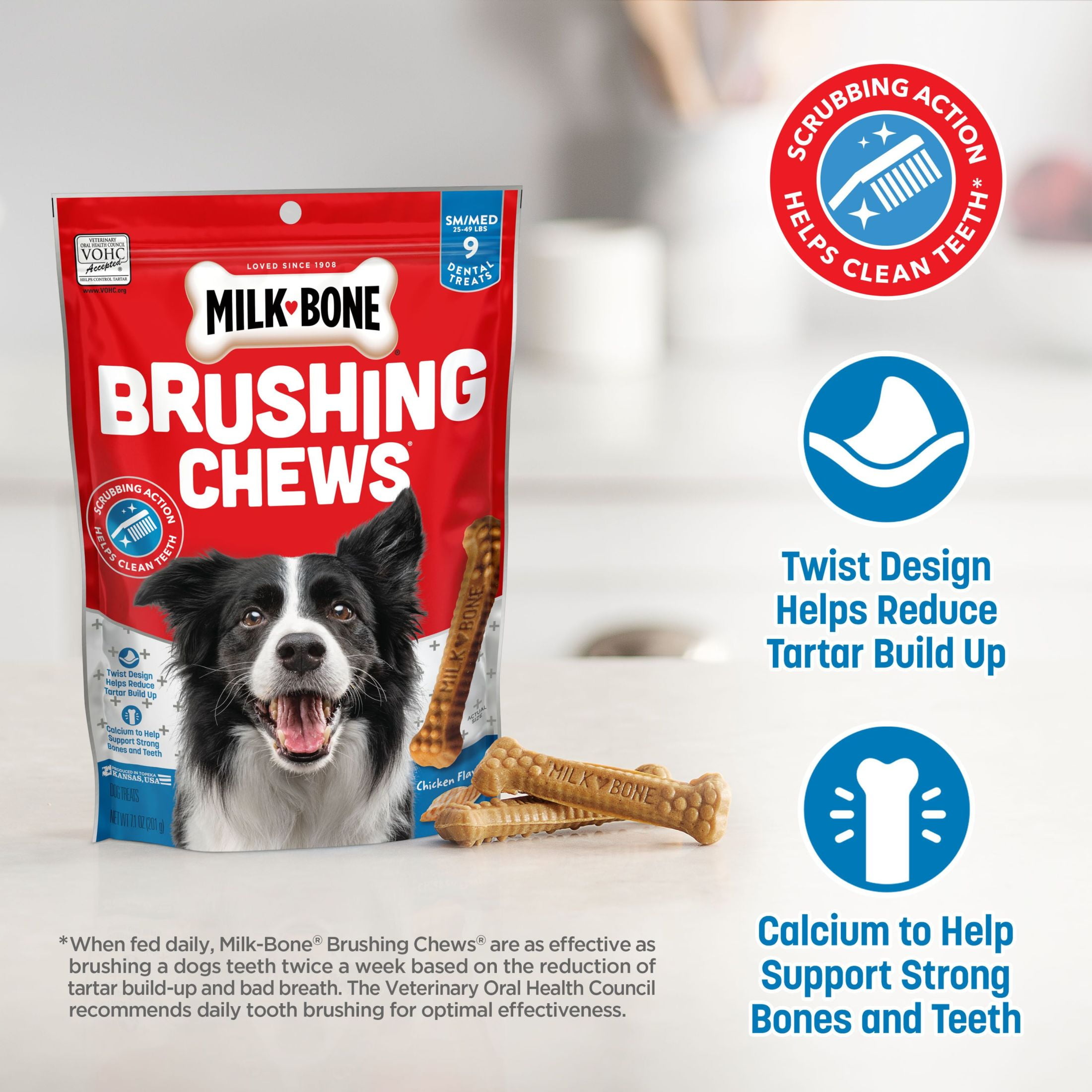 (24 pack) Milk Bone Brushing Chews Original Chicken Flavor Daily Dental Dog Treats, Small/Medium, 7.1 Ounce Bag