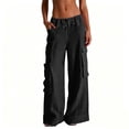thumbnail image 3 of Admvng Womens Cargo Linen Pants Wide Leg Drawstring Waist Casual Summer with Pockets, 3 of 5