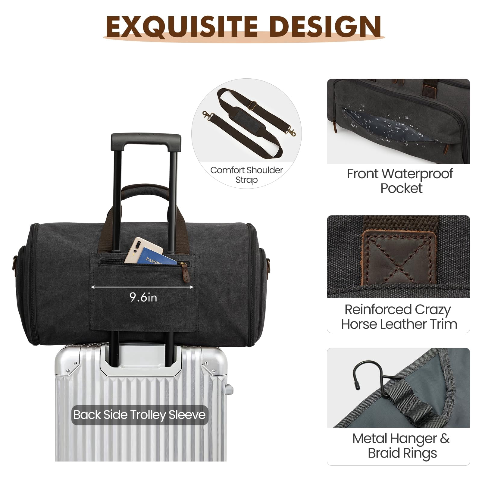 S-ZONE Carry On Garment Bag for Travel, 2 in 1 Convertible Garment Duffle Bag with Toiletry Bag, Hanging Suitcase for Men and Women, 50L