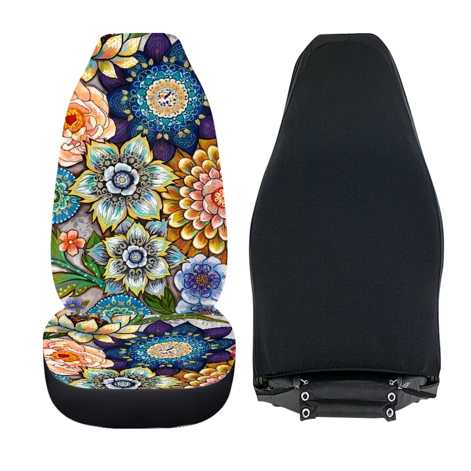 Xoenoiee Boho Mandala Flowers Pattern 2 Piece Car Seat Cover for Women Men, Breathable Car Seat Covers Universal Fit Soft Auto Bucket Seat Protector Seat Covers