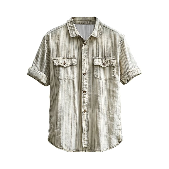Klisyaur Big and Tall Shirts for Men Casual Short Sleeve Collared Shirt Button down Tops with Pockets Vintage Solid Color Top
