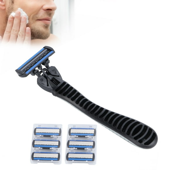 ANGGREK Handle,Manual Set 6 Layers Blade Reusable Handle 6 Refills Men's Shaving Razors Silver White,Men's