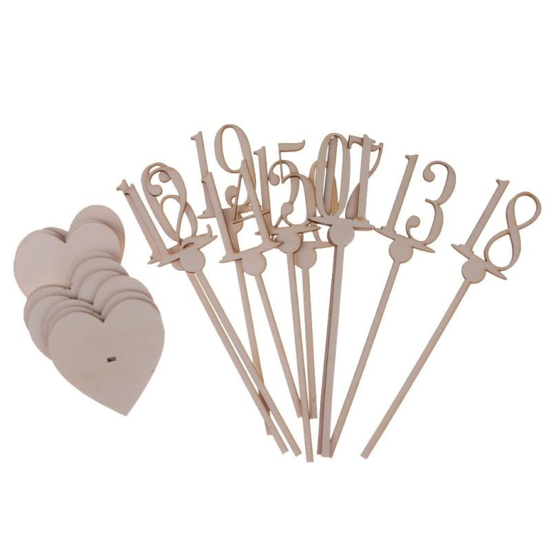 1-20 Wooden Table Numbers with Heart Base Freestanding Wedding Table Decor 