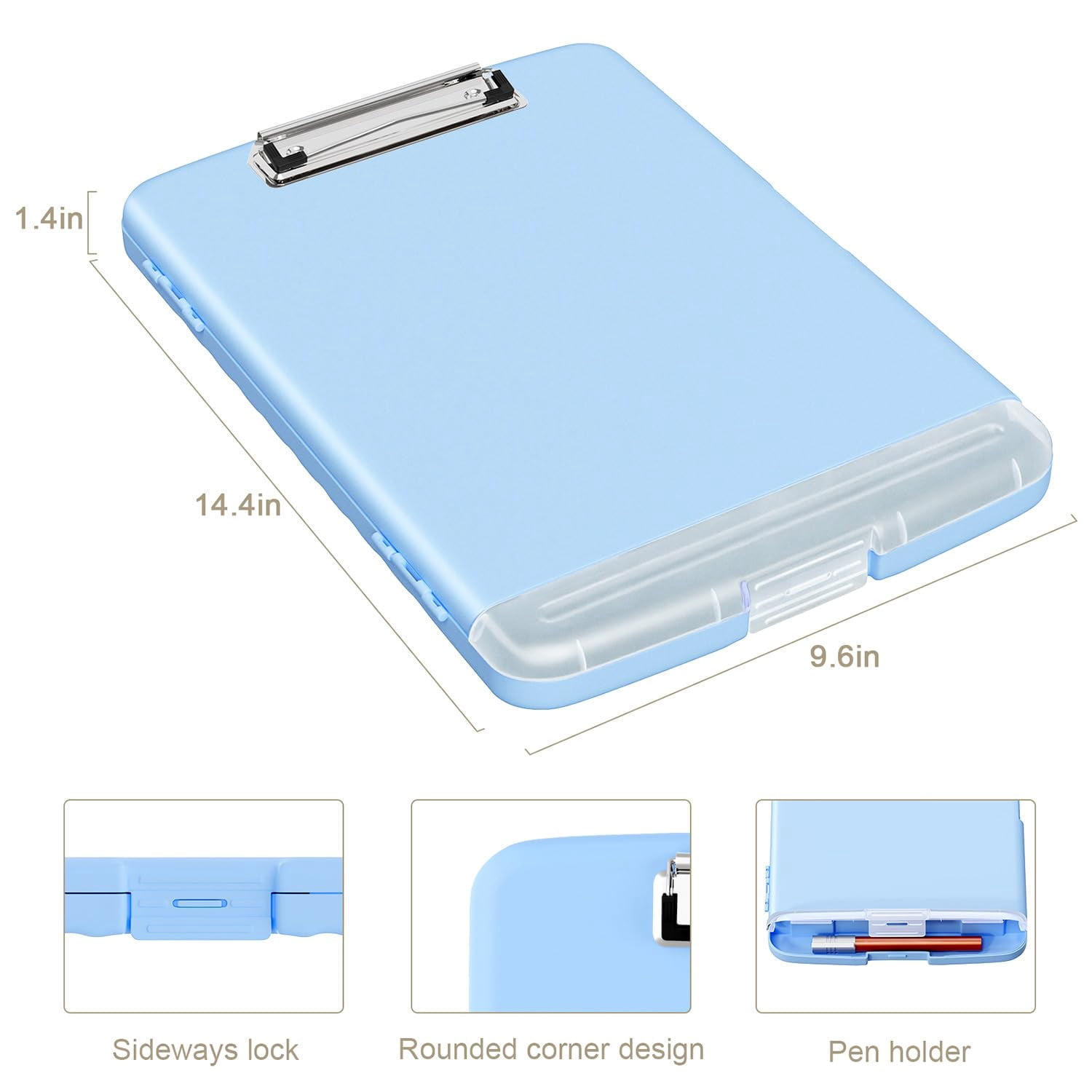 Clipboard with Storage, 8.5 x 11 Organization Box with Pen Holder and A4 Legal Paper Folder, Folio & Side-Opening, Low Profile Clip,for Nurses,Teachers, Size 14 x 9.6 x 1.2 in