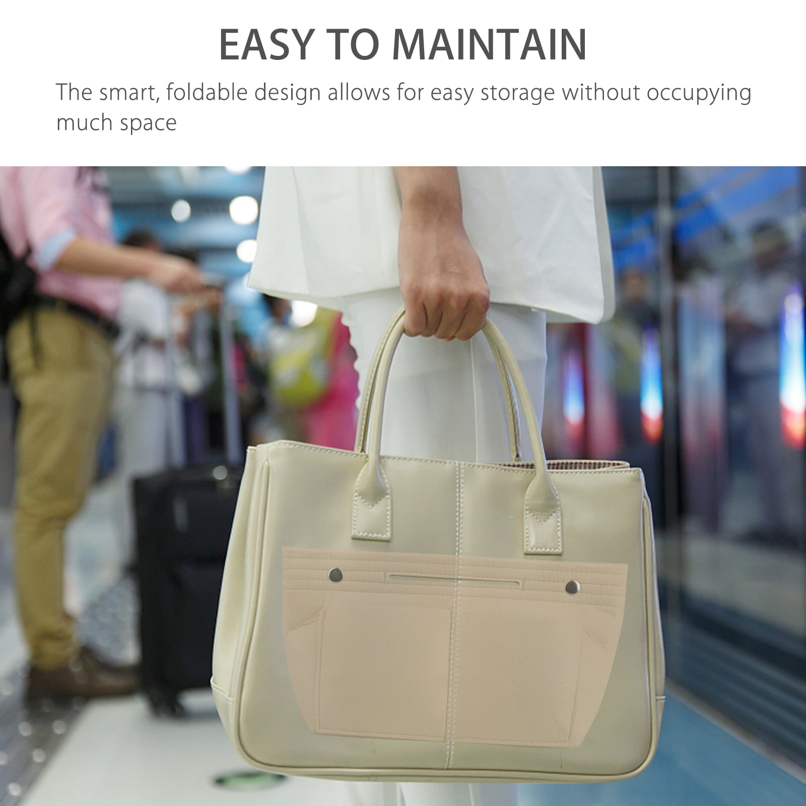 LEXSION Felt Purse Bag Organizer Insert with zipper Bag Tote Shaper Fit  Speedy Neverful PM MM 8021 Beige XL 