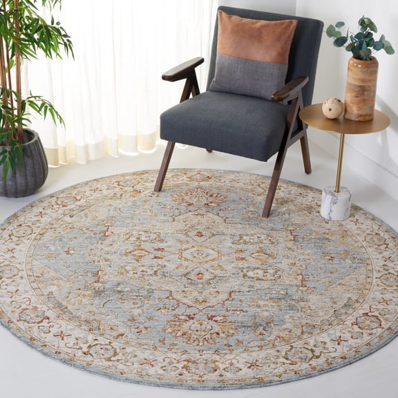 Safavieh Hamilton Olivia Oriental Polyester Area Rug, Blue/Gray, 6'7" x 6'7" Round