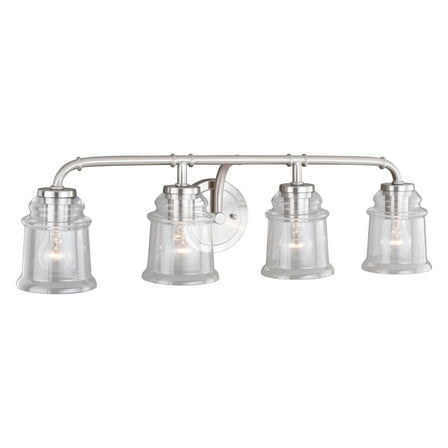 4 Light Vanity Light Fixture - Satin Nickel Bathroom Lighting - Industrial Farmhouse Style