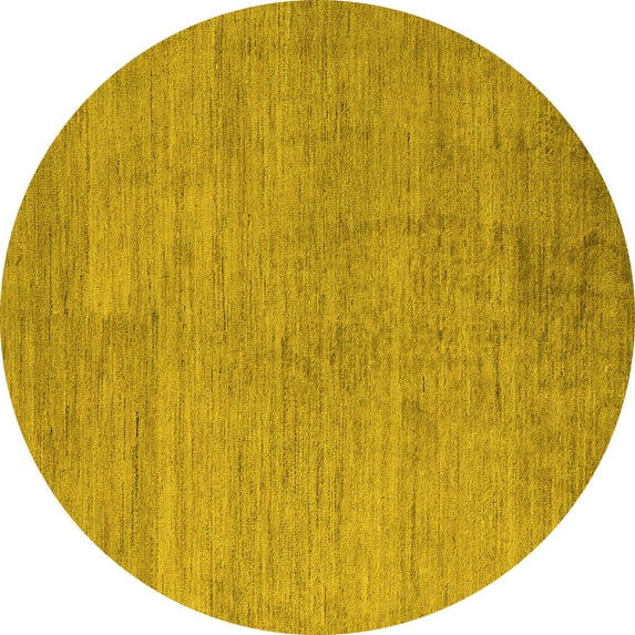 Ahgly Company Machine Washable Indoor Round Abstract Yellow Modern Area Rugs, 5' Round
