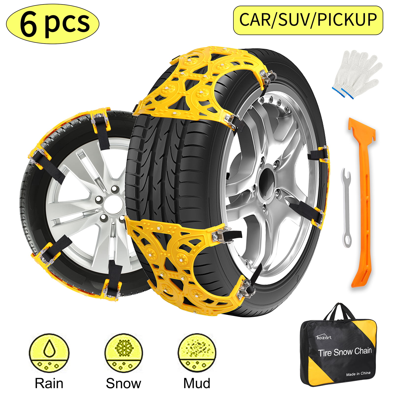1/6pcs Car Anti-skid Snow Tyre Tire Chains Beef Tendon Wheel Chain Belt Set 