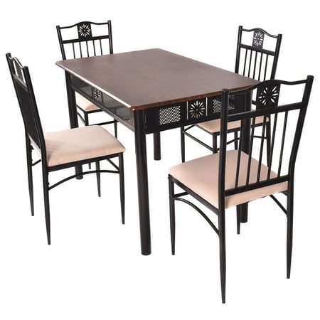Costway 5 Piece Dining Set Wood Metal Table and 4 Chairs Kitchen Breakfast