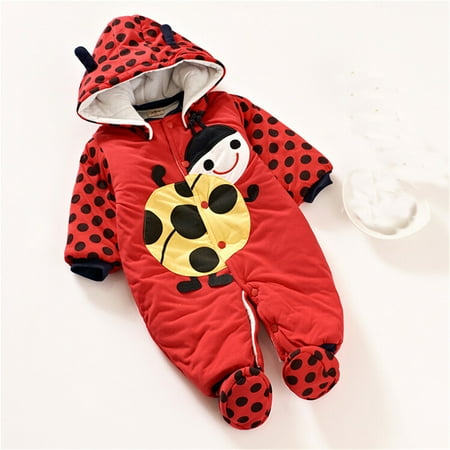 Anime Jumpsuit Animal Style Cotton-padded Newborn Toddler Baby Boy Girl Winter Warm Romper Jumpsuit Hooded Outfits Red 3-9 Months ()