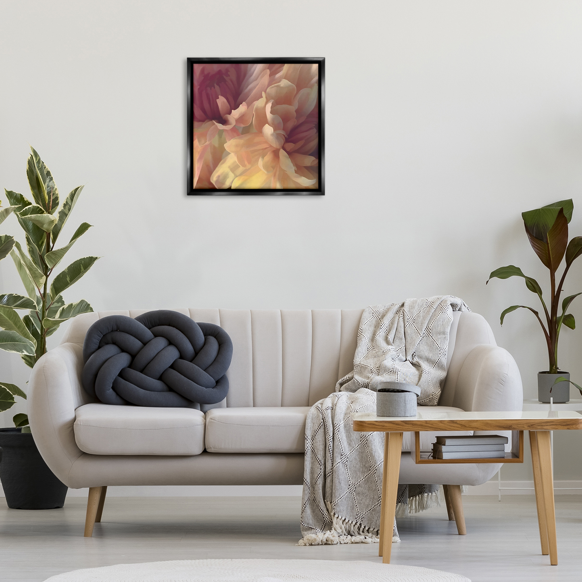 Stupell Industries Curling Dahlia Petals Botanical & Floral Painting Black Floater Framed Art Print Wall Art, 25 x 25
