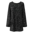 thumbnail image 5 of YMNXA Women's Dress Long Sleeve Round Neck Solid Color Sequins Bow Design Elegant Comfortable Dresses For Daily Wear And Party Black L, 5 of 7