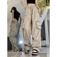 thumbnail image 2 of Women’s Beige Quick-Dry Cargo Work Pants – High-Waisted Wide-Leg Outdoor Hiking Trousers with Drawstring Waist & Multi Pockets, 2 of 7