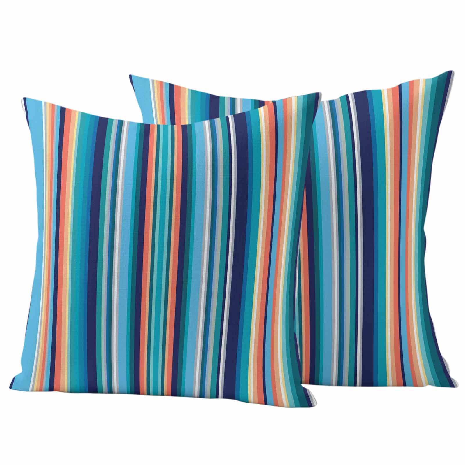 Mexican Style Outdoor Waterproof Throw Pillow Covers 18x18 Set of 2, Colorful Mexico Stripes Light Blue Decorative Pillowcases Cushion Pillowcase for Couch Sofa Patio Outside Pillow Protector