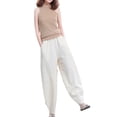 thumbnail image 3 of Women's Wide Leg Harem Pants Summer Cotton Linen Baggy Pant Elastic Waist Palazzo Trousers Natural Linen XL, 3 of 4