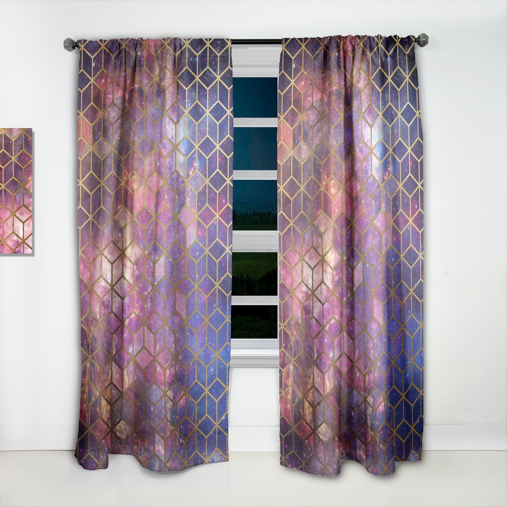 Designart 'Honeycomb Capital Gold VIII' Modern & Contemporary Curtain Panel