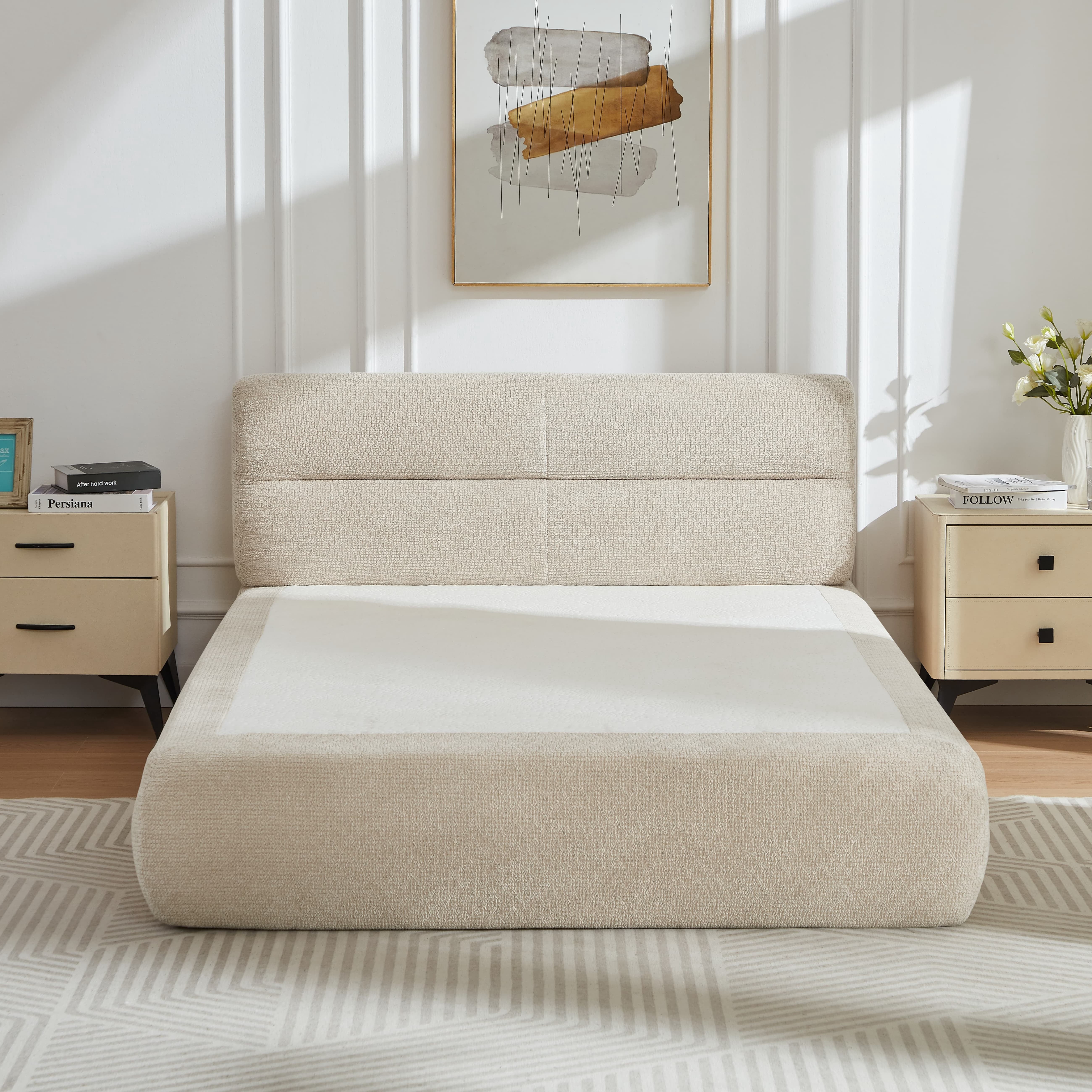 Aukfa Compressed Bed,Platform Bed Frame Alternative for Bedroom/Guest Room/Apartment,No Box Spring Needed,No Assembly Required, Beige